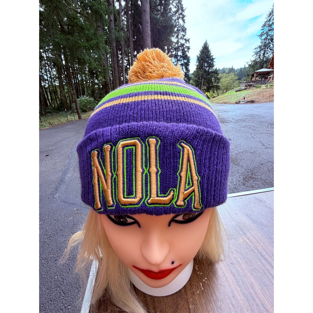 New Orleans Pelicans New Era Youth NOLA Pom Beanie Mardi Gras Knit Hat NWT